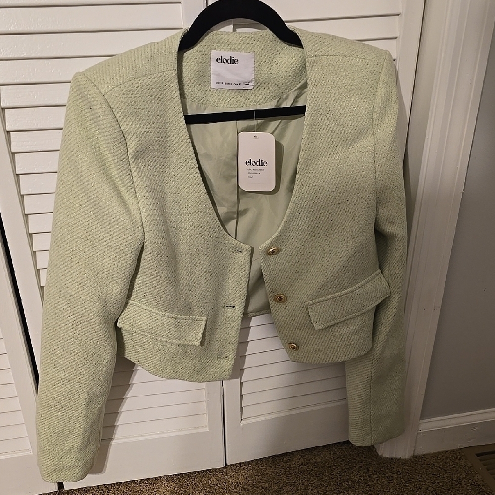 ELODIE Light Green Cropped Blazer Jacket | NWT | Size S